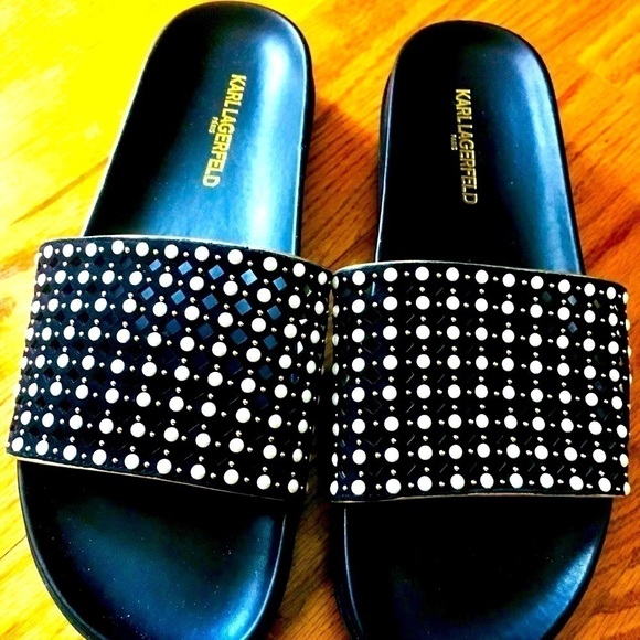 Karl Lagerfeld NEW Pearl Doted Leather Slide Sandals! Gorgeous! 🤩​ - Picture 3 of 8